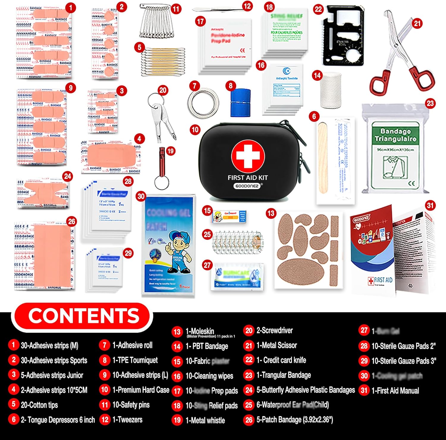 GOODONE2 200 Pcs First Aid Kit + Survival kit for Treatment (200-Black)