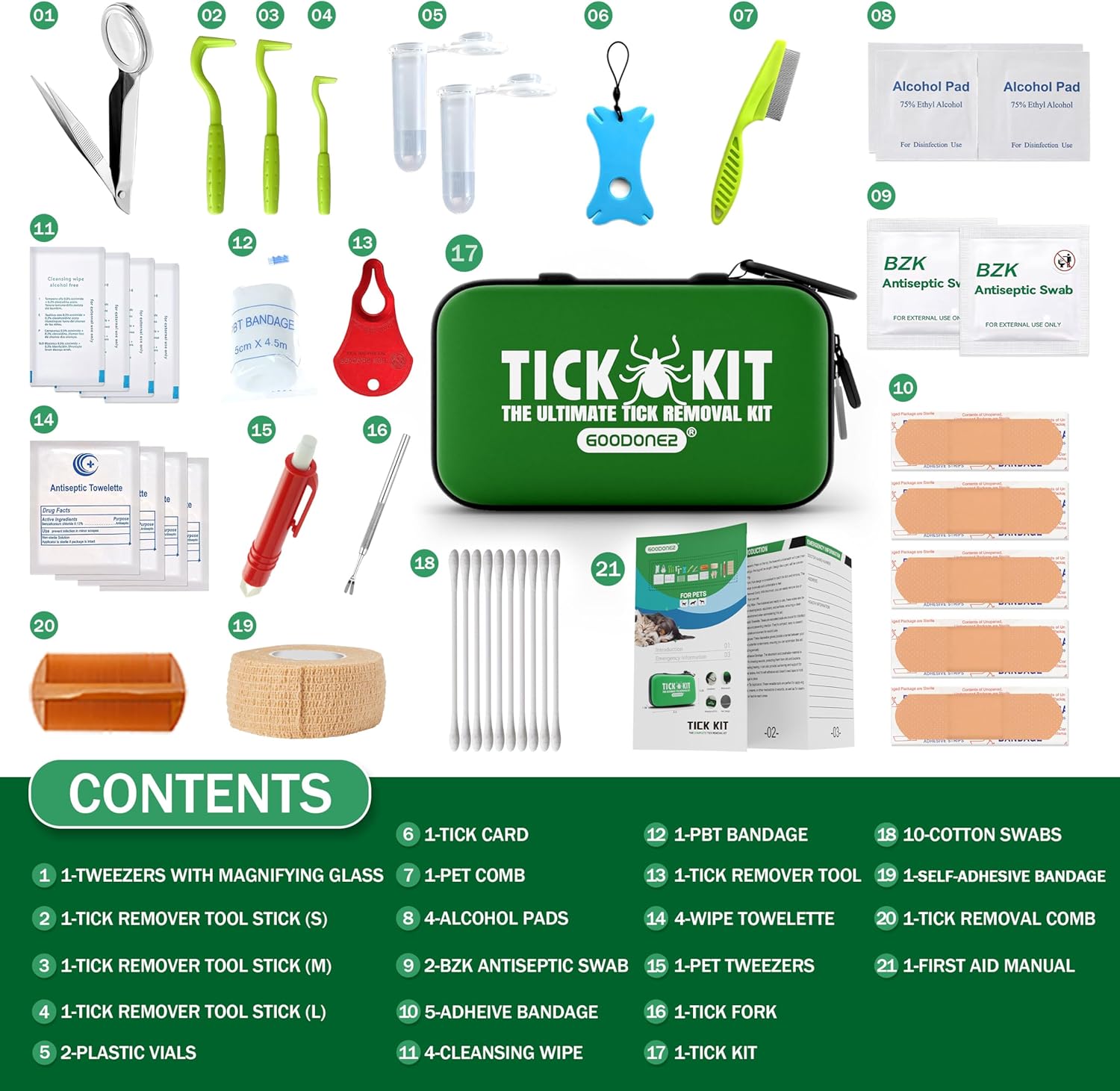 GOODONE2 First aid kit for pets, for Humans Lyme Preventions Double Sided Easy to Carry 45 Pcs