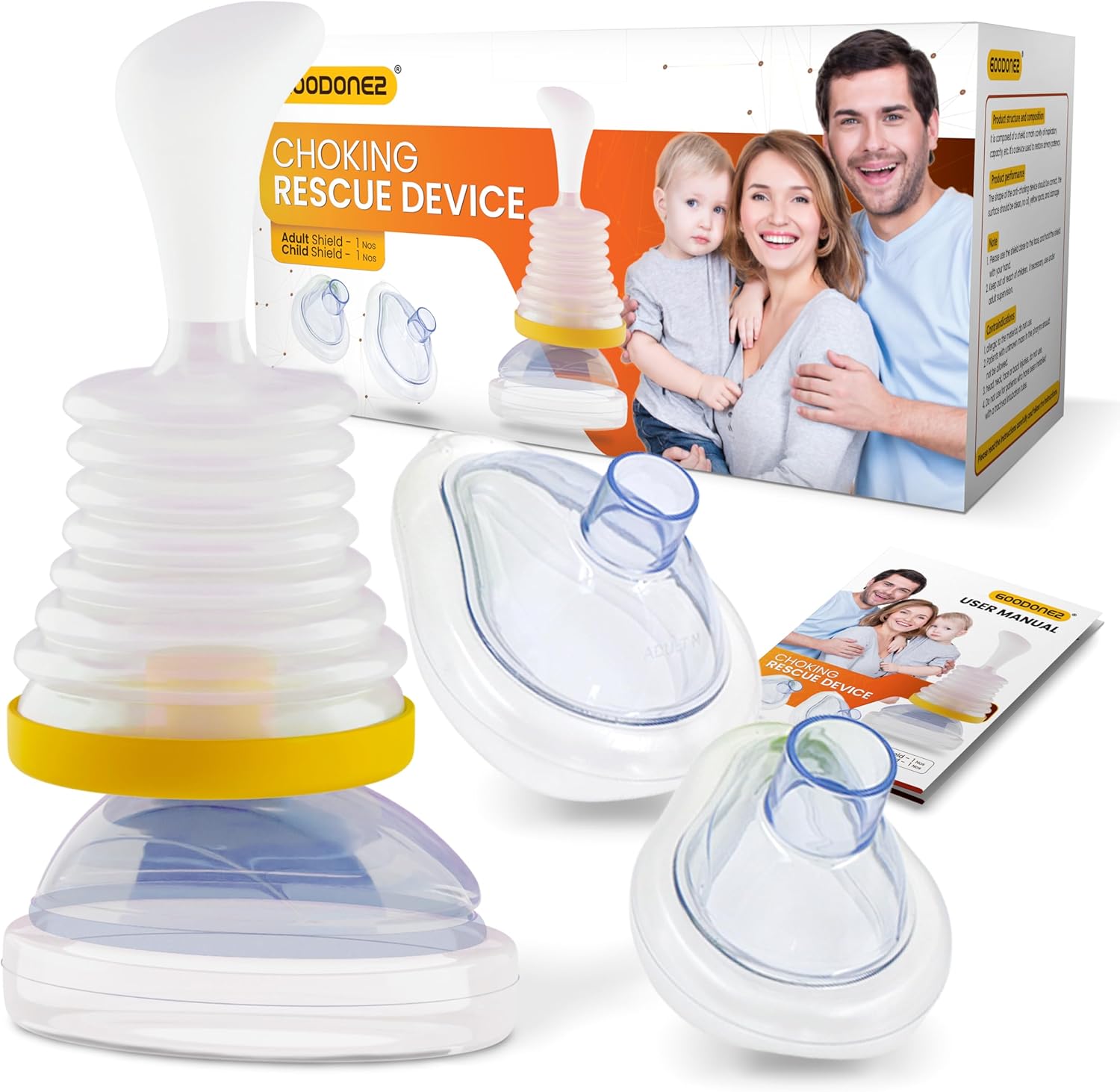 Anti-choking rescue device designed to quickly and effectively help clear blocked airways in emergency situations. Portable and easy to use, this life-saving tool provides immediate assistance by delivering controlled pressure to expel obstructions and restore breathing.
